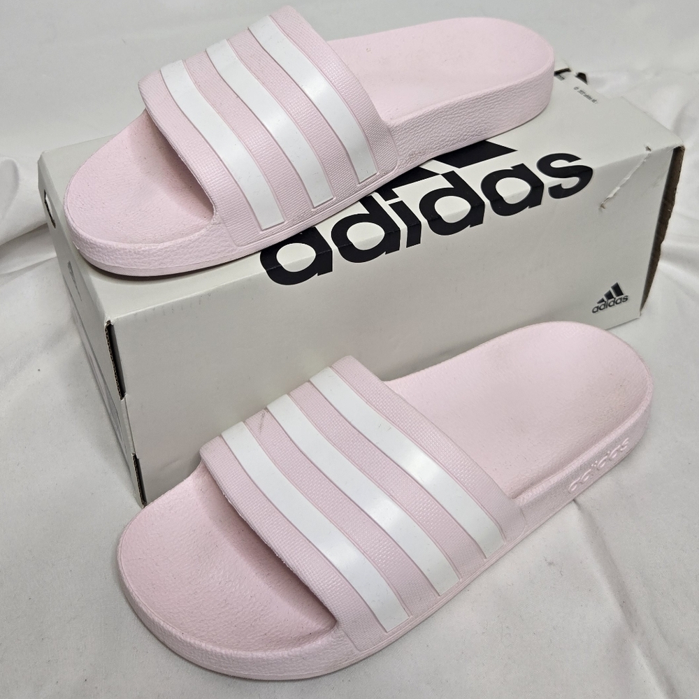 ADIDAS pink Adilette‎ Aqua 3 stripe quick dry slides sandals 9